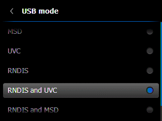 FLIR USB mode menu