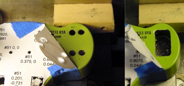 Drilling holes in the corners and then milling the slot by eye.