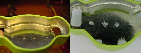 Remove metal spurs from the candy container.