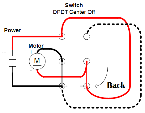 Connections in a DPDT switch resulting in a motor going backward.