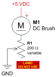 Schematic of motor speed controlled by a potentiometer.