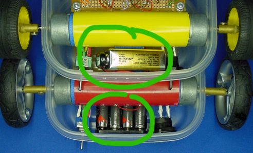 Sandwich uses a 9 V battery (top) where as Red Sandwich uses a 6 V battery pack