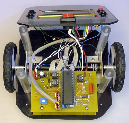 Guts of a line-maze solving robot with the cover removed.