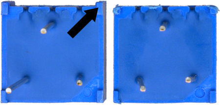 Trimming notches from trimmer potentiometer