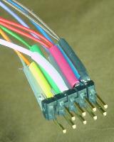 Keyed connector with color-coded wires and heat-shrink tubing