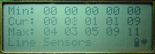 LCD showing phototransistor line sensors