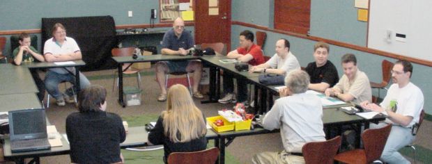 Clockwise: (upper-left) Nick Boerema, Clifford Boerema, Tom Gralewicz, Peter Zuo, Jim Munro, John Patrick, Jim Fiocca, David Wooden, Don Kerste, Tracy Lunquist, and Mike Bakula. Present but not pictured: Brian Schwartz, Leon Sorokin, and David Cook (photographer)