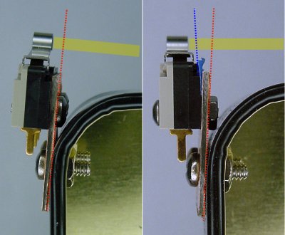 Correcting switch angle with a masking tape shim.