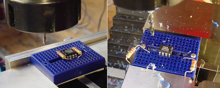 Drilling holes in small blue solderless breadboard