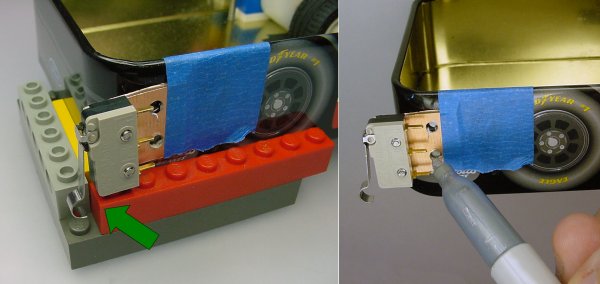 Lego fixture to mark holes for bumper switch.