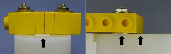 The backside of the Solarbotics motor has raised areas that necessitate using a washer to space the Lego Technic beams far enough away to remain straight.
