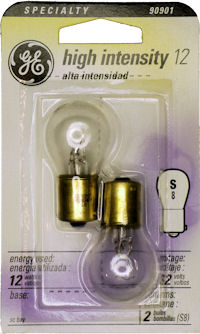 GE 90901 S8 high intensity 12V 12W auto bulbs