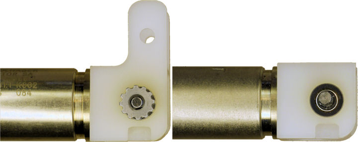 Faulhaber gearmotor with belt gear removed and top of assembly cut off