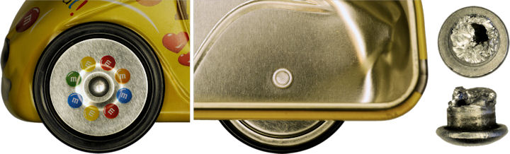 Views of a rivet outside inside and removed