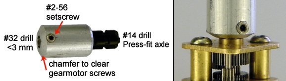 The end of the coupler is beveled to avoid rubbing against screw heads on the motor gearhead