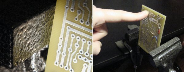 Textured vise jaws have a poor grip for printed circuit boards