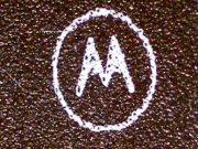 Motorola logo on a chip at 60x magnification