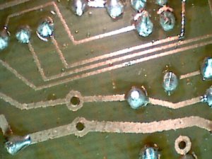 PCB at 10x magnification, lit from above