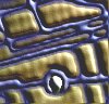 Artistically-enhanced image of circuit board traces at 60x magnification