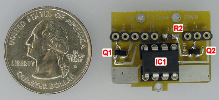 About the size of a quarter. The top of the Monkey Mints robot’s main circuit board.