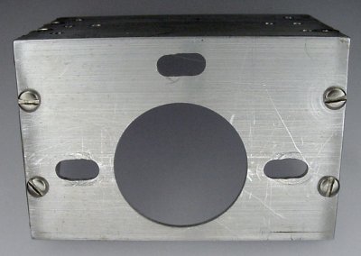 A large hole for a motor in a finished angle bracket.
