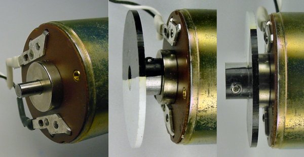 A motor with a rear shaft to attach an encoder. The encoder disc can be flipped to make it nearer or farther from the sensors as needed.