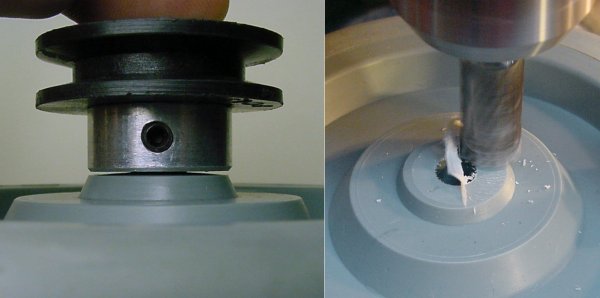 The side of the wheel is convex and needs to be machined flat for the pulley to sit flush against it.