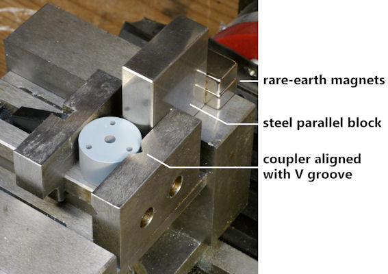 Magnets and steel block position when coupler centered in V block
