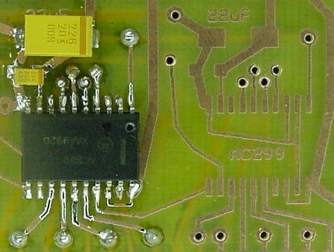 A SOIC package mounted on pads