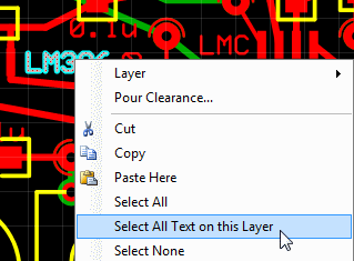 Quickly move text to the silkscreen layer by choosing Select All Text on this layer