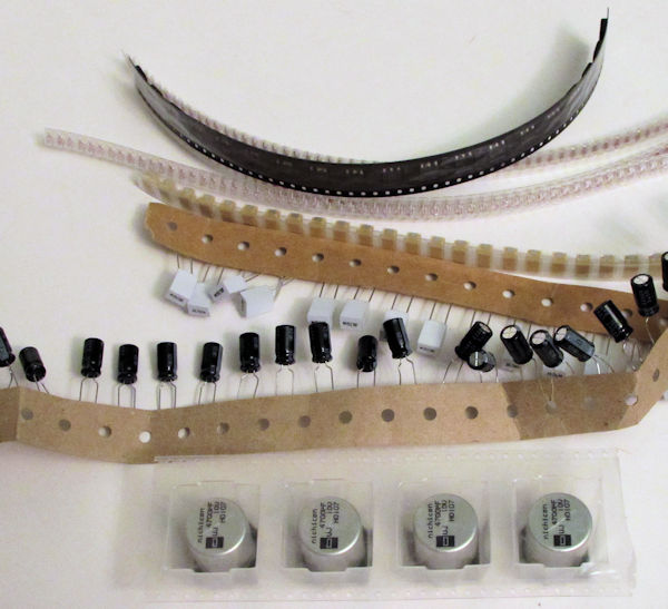 Cut tape capacitors LEDs and regulators