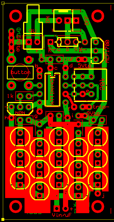 Two-layer LED PCB laid out in PCB software.