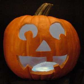 Pumpkin lit with white LEDs instead of a candle.