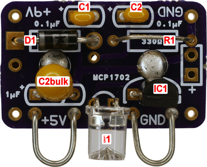 Top of 9V to 5V regulator board
