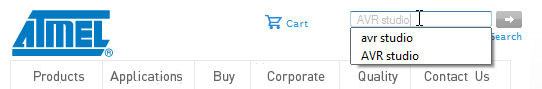 Atmel website searching for AVR Studio