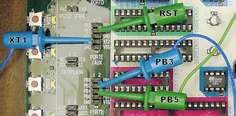 STK500 ATtiny wiring with IC hook test leads