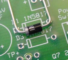 Diode must be inserted with band (stripe) end matching silkscreen illustration on board