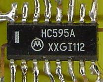 Six surface-mount 74HC595A chips drives the display
