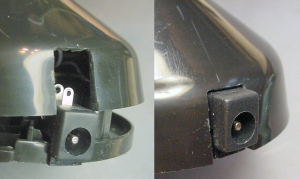 Test fitting the power jack in the traffic-light base.