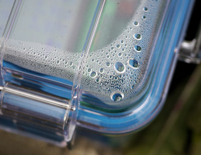 Condensed moisture in sealed clear case