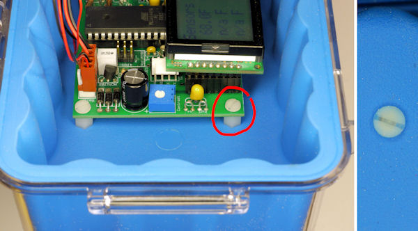 Nylon standoff raises circuit board above inner liner